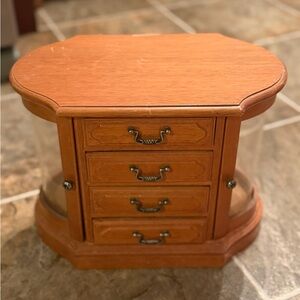 Vintage 6 Compartment Wooden Jewelry Box With Swing Out Doors